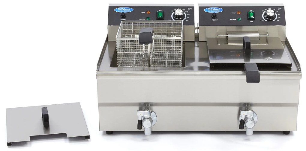 Deep Fryer - 2 x 16L - 2 Baskets - with Drain Tap