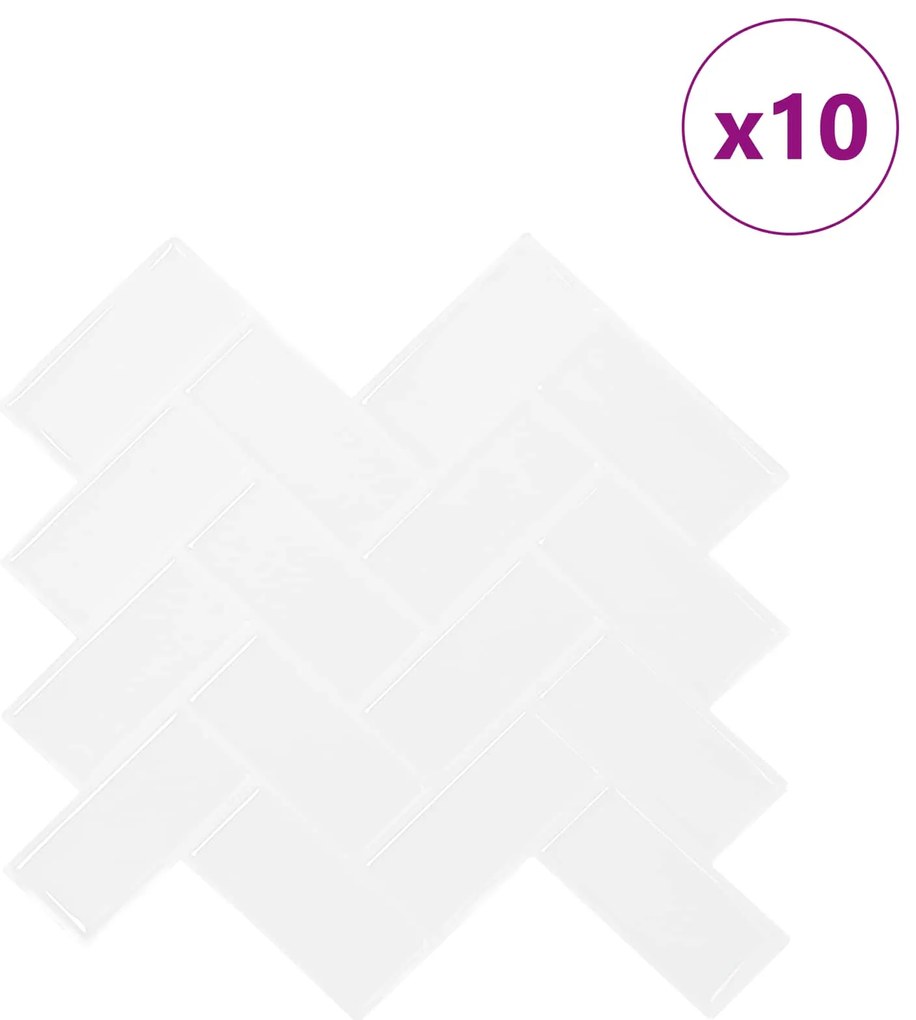 vidaXL Πλακάκι ψαροκόκαλο 10 pcs Λευκό 30 x 30 cm Πολυουρεθάνη και PET