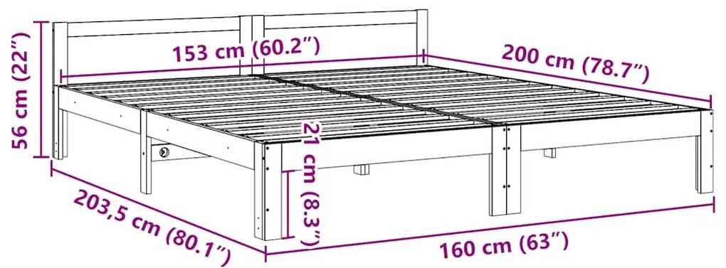 Σκελετός Κρεβατιού Χωρίς Στρώμα 160x200 εκ Μασίφ Ξύλο Πεύκου - Καφέ