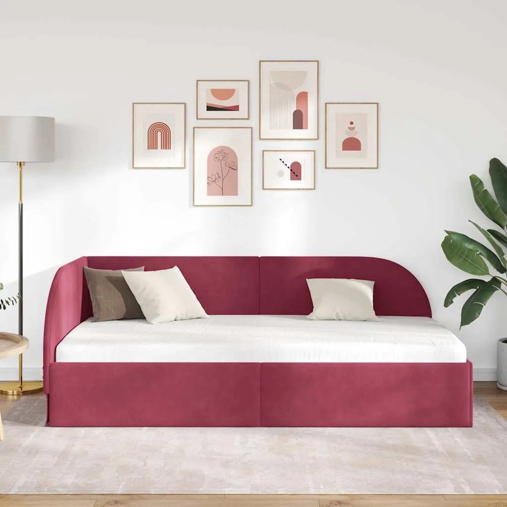 vidaXL Κρεβάτι Γωνίας με κεφαλάρι Μπορντό 90 x 200 cm Βελούδο