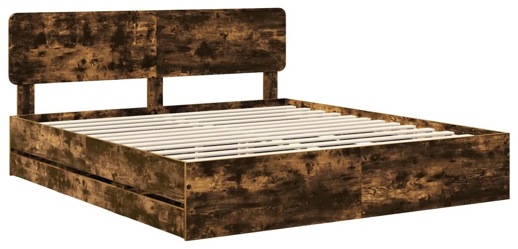 vidaXL Σκελετός Κρεβατιού Καπνιστό Δρύς 200 x 200 cm Μηχανήματος Ξύλο