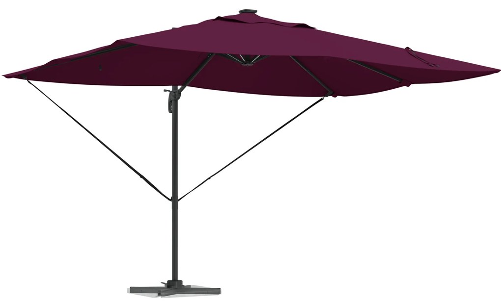 vidaXL Cantilever Roma Parasol με LEDs Μπορντώ 352x251x265 εκ. Αλουμίνιο