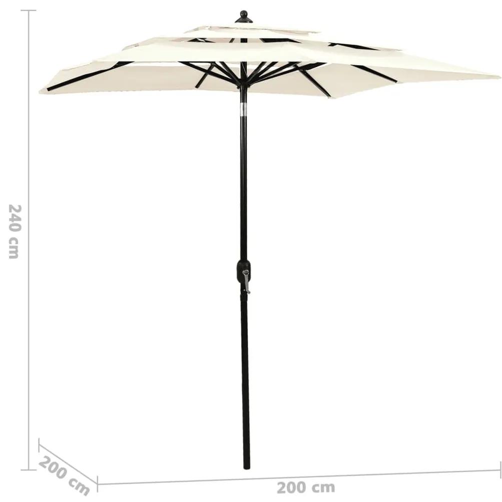 Ομπρέλα 3 Επιπέδων Λευκό της Άμμου 2 x 2 μ. με Ιστό Αλουμινίου - Μπεζ