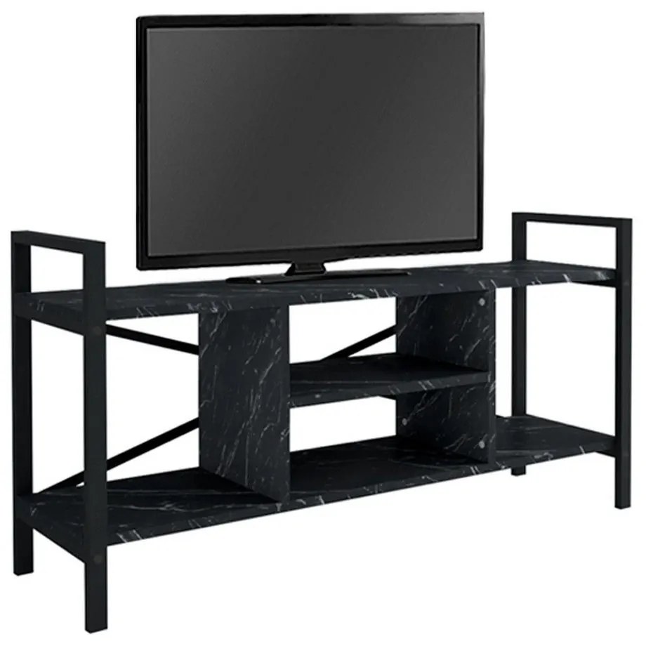 Έπιπλο Tηλεόρασης Santana 212580 120x35x61cm Black Marble Effect Melamine, Metal