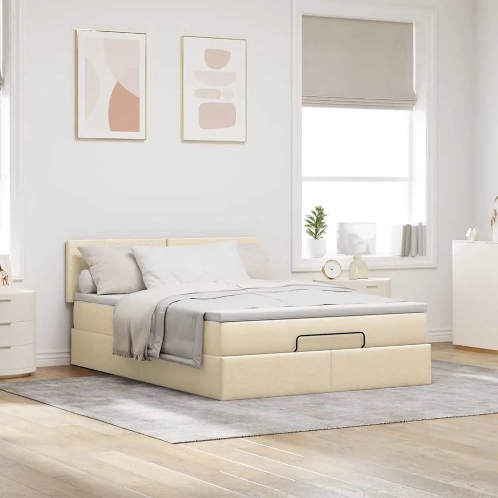 vidaXL Οθωμανικό κρεβάτι με στρώμα Cream 140x190cm ύφασμα