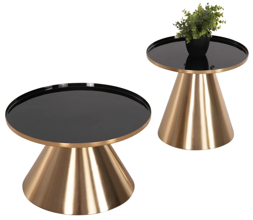 Τραπεζάκια σαλονιού LORME Σετ 2 τμχ Μέταλλο σε Χρυσό με Μαύρο Φ50 &amp; Φ40εκ.
