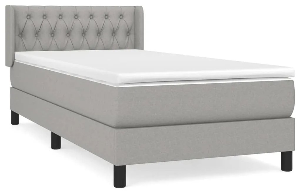 Κρεβάτι Boxspring με Στρώμα Ανοιχτό Γκρι 90x200 εκ. Υφασμάτινο - Γκρι