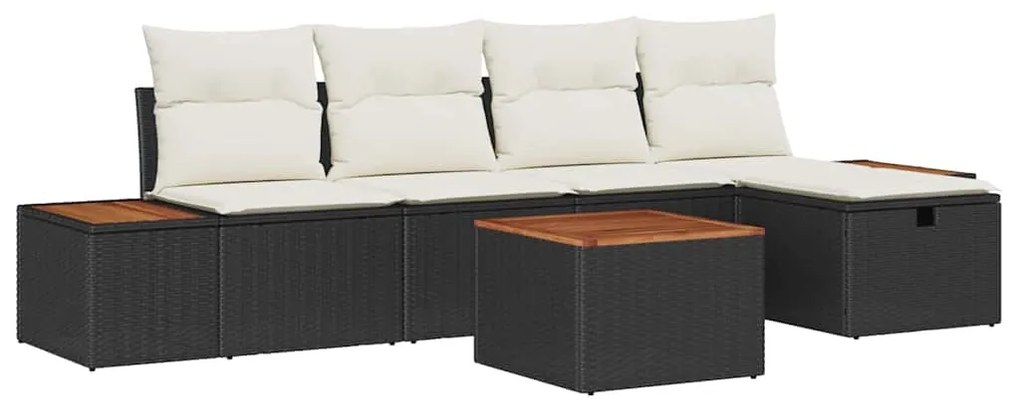 vidaXL Σετ Καναπέ Κήπου με μαξιλάρι 6 pcs Μαύρο Πολυ ράταν