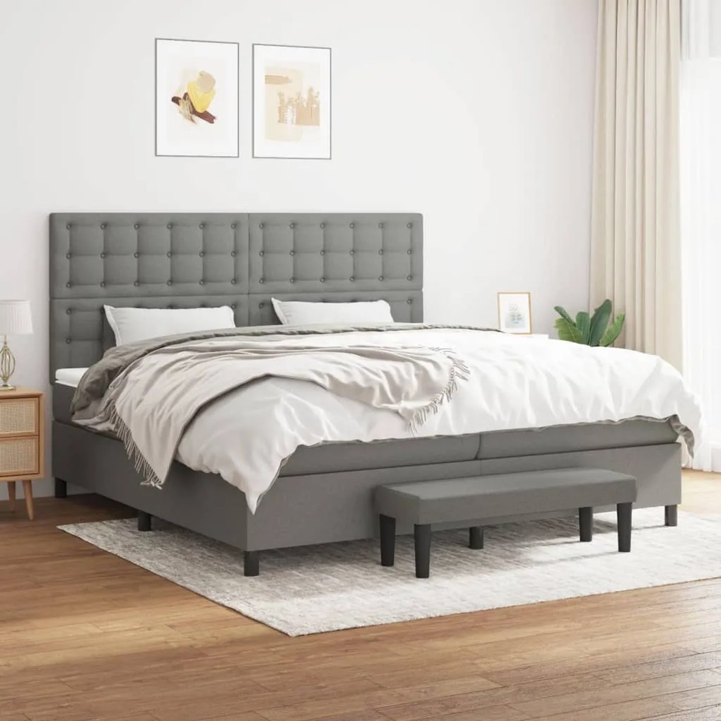 vidaXL Κρεβάτι Boxspring με Στρώμα Σκούρο Γκρι 200x200 εκ. Υφασμάτινο