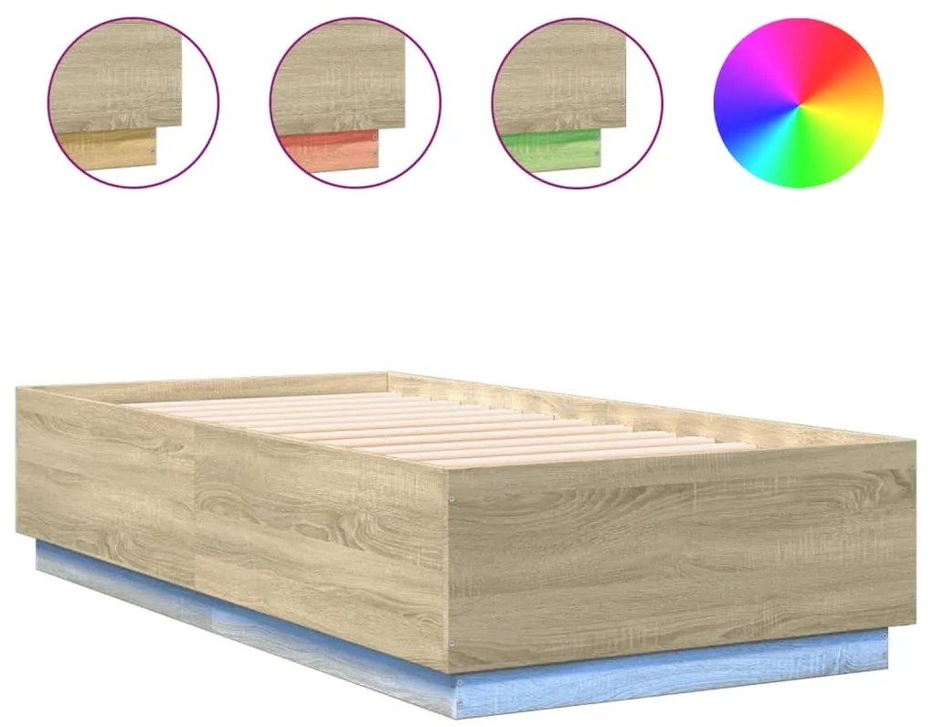 vidaXL Πλαίσιο Κρεβατιού με LED Sonoma Δρυς 75x190 εκ. Επεξεργ. Ξύλο