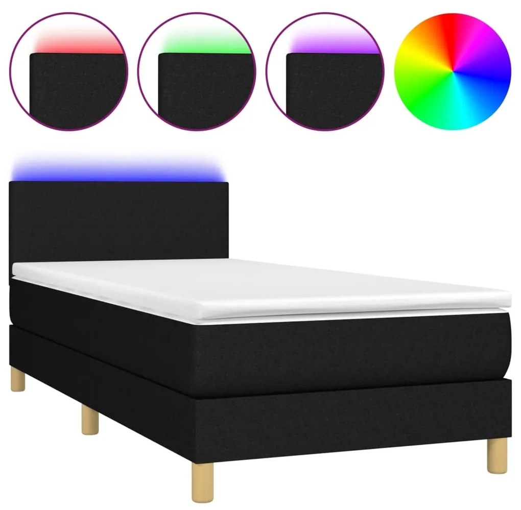 ΚΡΕΒΑΤΙ BOXSPRING ΜΕ ΣΤΡΩΜΑ &amp; LED ΜΑΥΡΟ 90X190 ΕΚ. ΥΦΑΣΜΑΤΙΝΟ 3133519