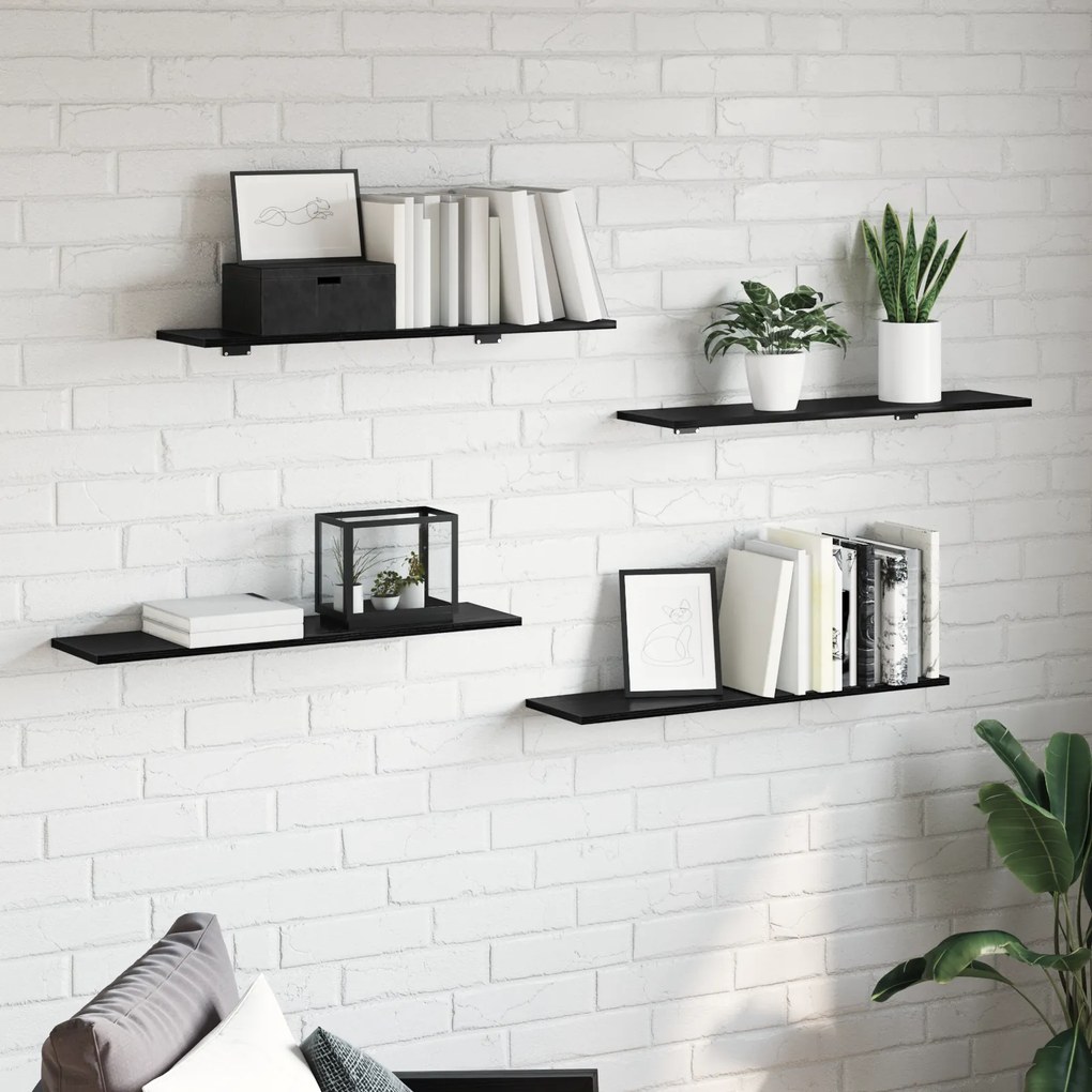 vidaXL Δίσκος Βιβλιοθήκης 4 pcs Μαύρο 100 x 40 x 1.5 εκ. Μοριοσανίδα
