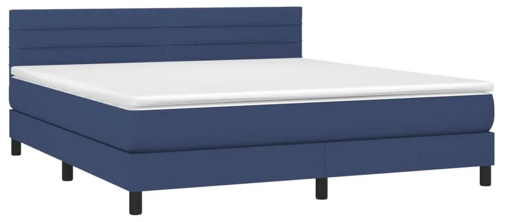 Κρεβάτι Boxspring με Στρώμα &amp; LED Μπλε 160x200 εκ. Υφασμάτινο - Μπλε