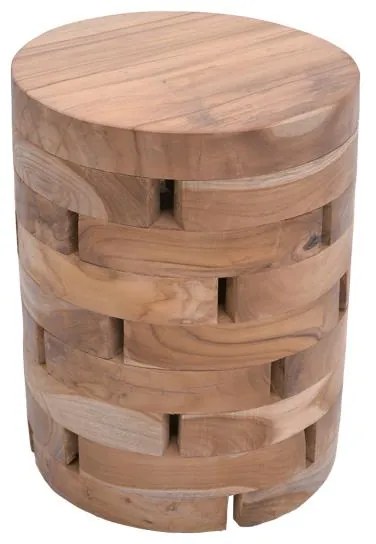 Shard Inart stool natural solid teak wood D35x45cm 35x35x45 εκ.