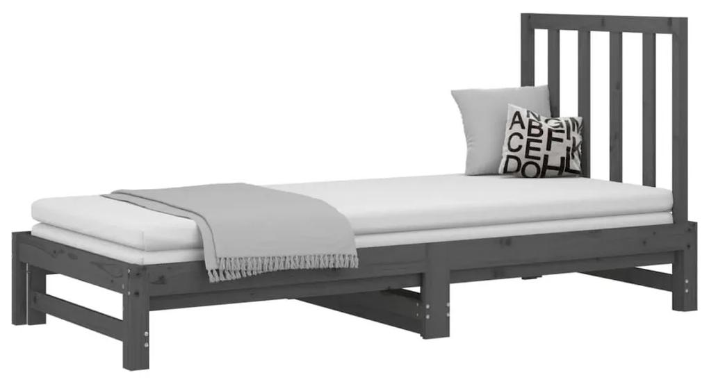 Καναπές Κρεβάτι Συρόμενος Γκρι 2x(90x200) εκ. Μασίφ Ξύλο Πεύκου - Γκρι