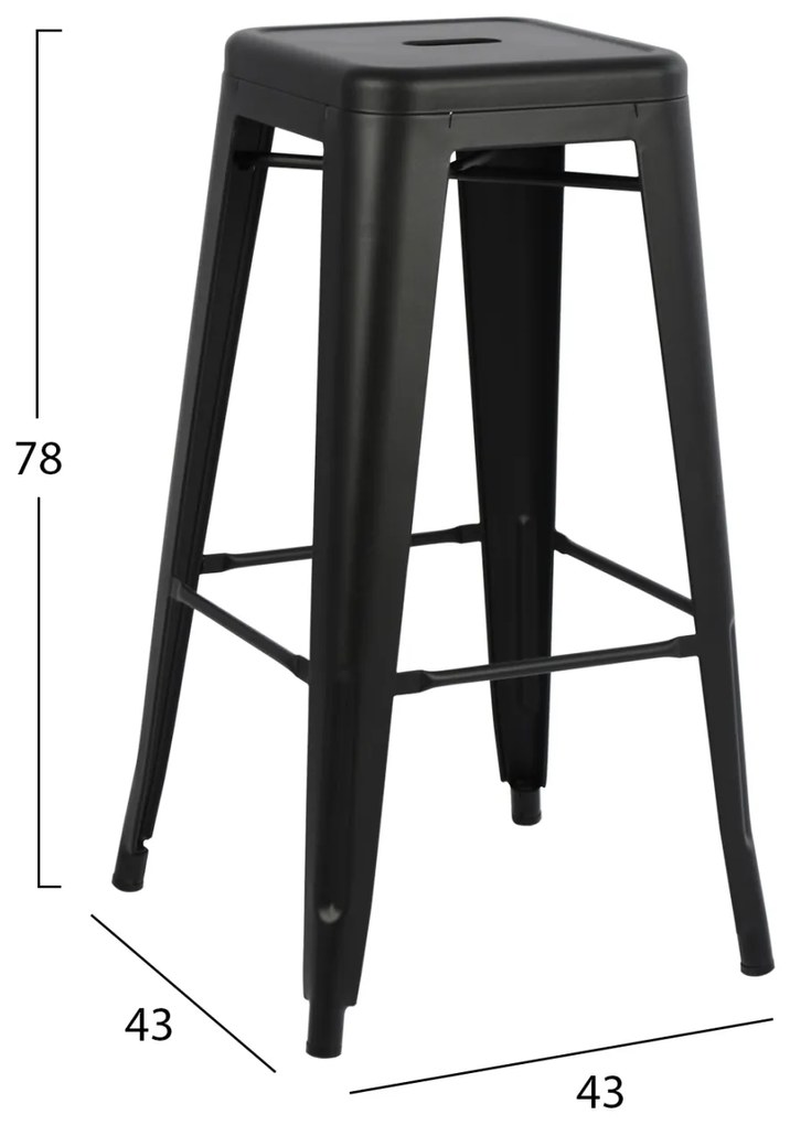 ΣΚΑΜΠΟ ΜΠΑΡ ΜΕΤΑΛΛΙΚΟ MELITA-PRO HM8642.42 ΣΕ ΜΑΥΡΟ ΜΑΤ 43x43x78Υεκ. (1 Τεμμάχια)
