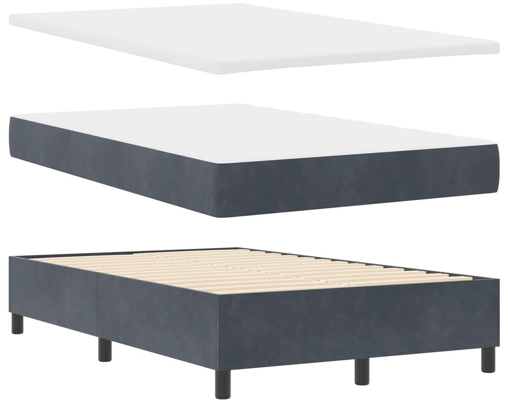 vidaXL Box Spring Bed με Μαξιλάρι & Πάγκο Σκούρο Γκρι 120x190 εκ. Βελούδο