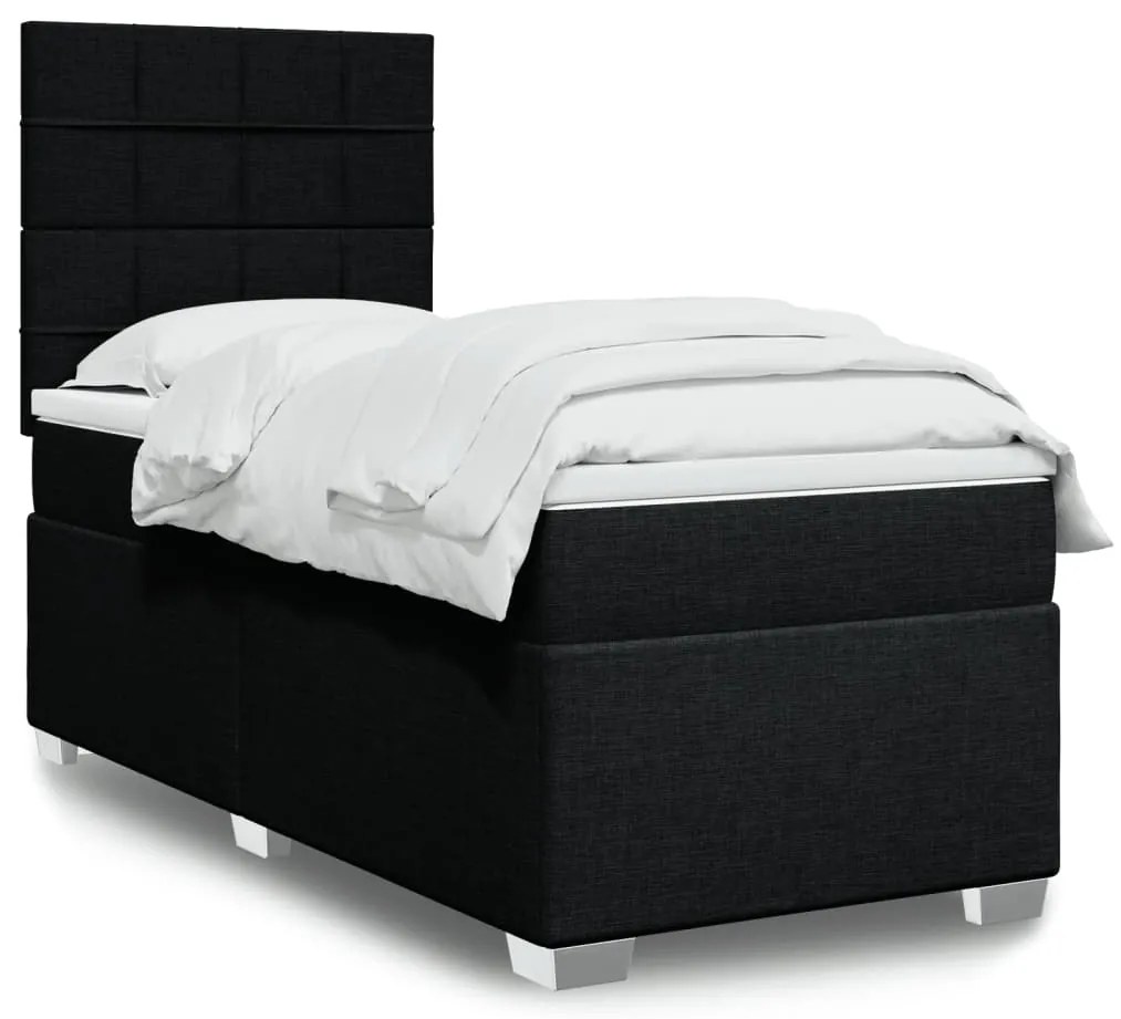 vidaXL Κρεβάτι Boxspring με Στρώμα Μαύρο 90x190 εκ.Υφασμάτινο