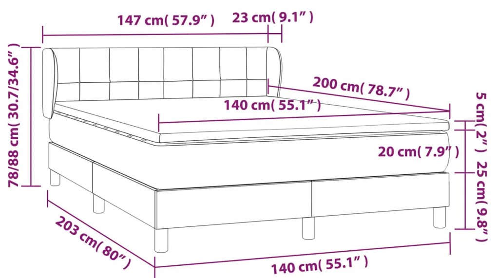 Κρεβάτι Boxspring με Στρώμα Σκούρο Μπλε 140x200 εκ. Βελούδινο - Μπλε