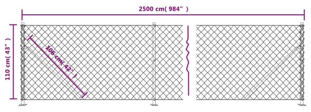 Συρματόπλεγμα Περίφραξης Ασημί 1,1 x 25 μ. με Βάσεις Φλάντζα - Ασήμι