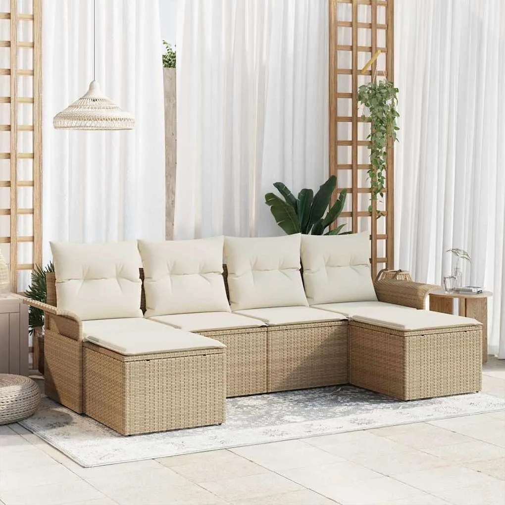 vidaXL Σετ Καναπέ Κήπου με μαξιλάρι 6 pcs Μπεζ Πολυ ράταν