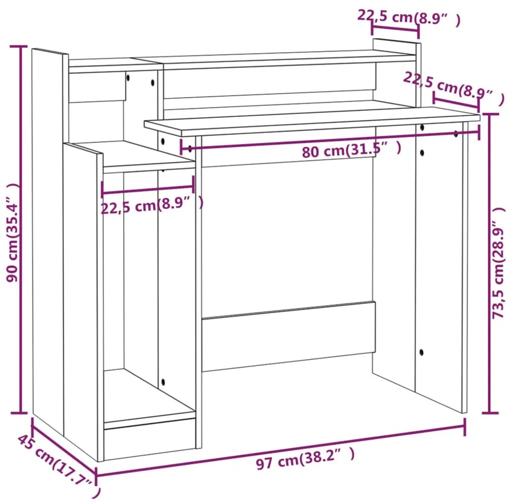 Γραφείο με LED Γκρι Sonoma 97x45x90 εκ. Επεξεργ. Ξύλο - Γκρι