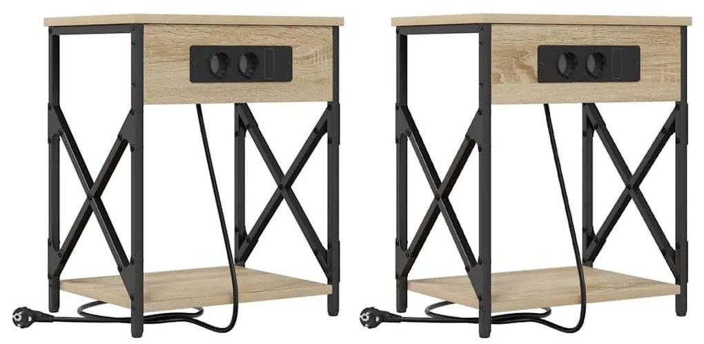 vidaXL Κομοδίνο με Σταθμό Φόρτισης 2 pcs Sonoma Δρυς 41 x 31 x 51 εκ.