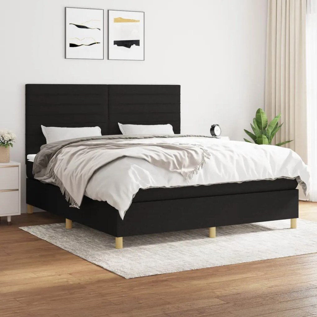 Κρεβάτι Boxspring με Στρώμα Μαύρο 160x200 εκ. Υφασμάτινο