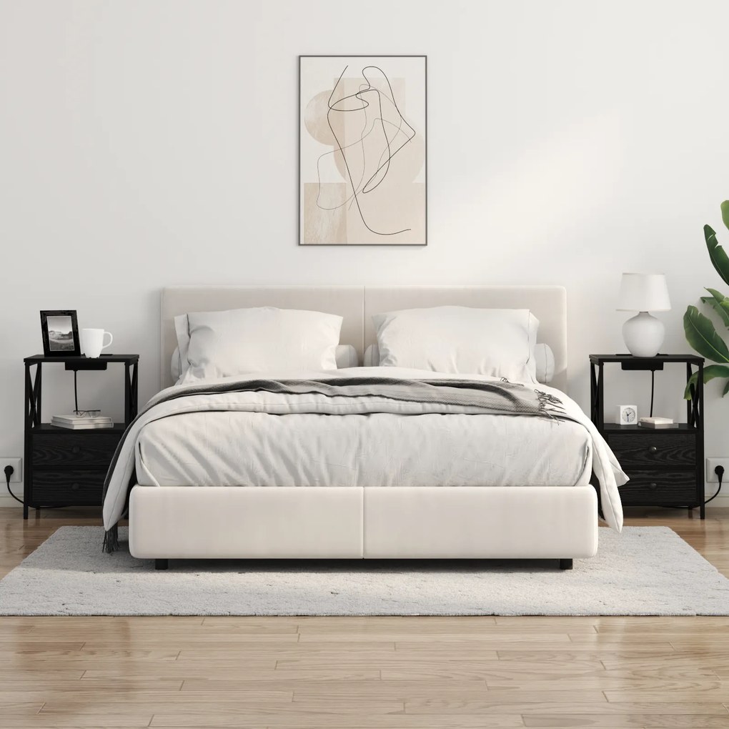 vidaXL Κομοδίνο με Σταθμό Φόρτισης 2 pcs Μαύρη δρυς Επεξεργασμένο ξύλο