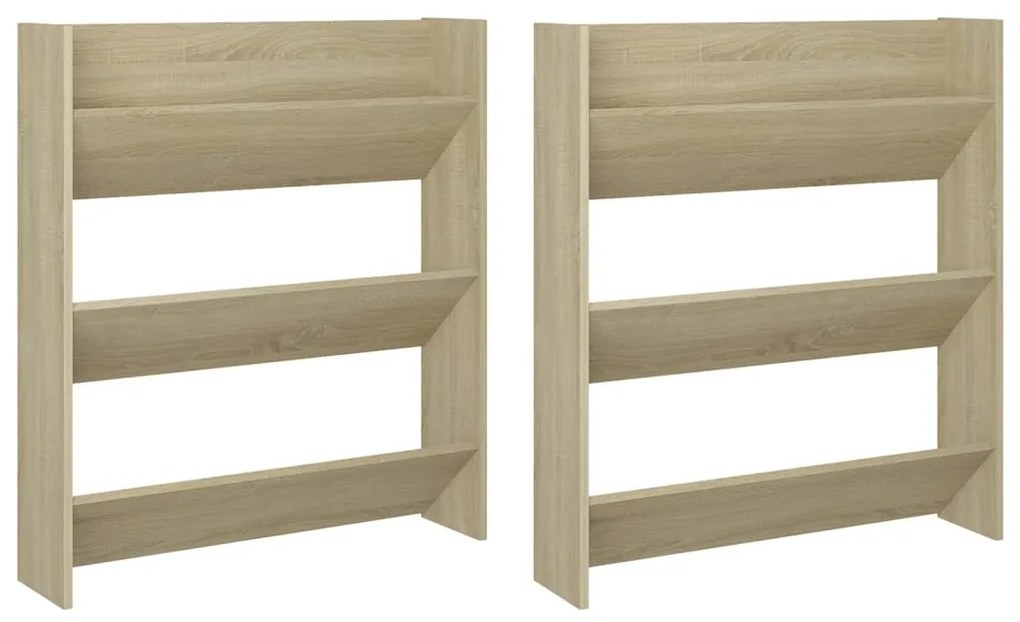 vidaXL Παπουτσοθήκες Τοίχου 2 τεμ. Sonoma Δρυς 80x18x90εκ. Μοριοσανίδα