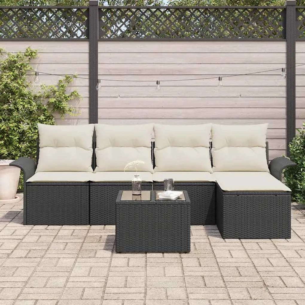 vidaXL Σετ Καναπέ Κήπου με μαξιλάρι 6 pcs Μαύρο Πολυ ράταν