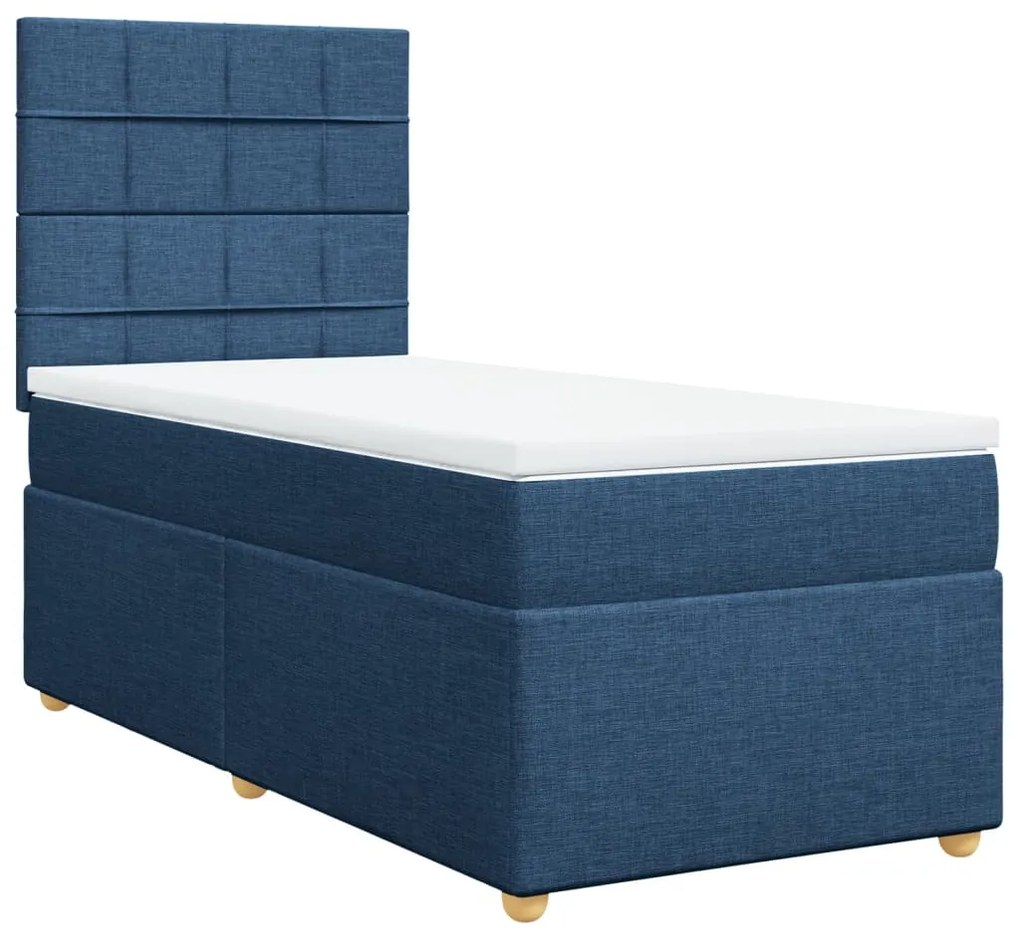 vidaXL Κρεβάτι Boxspring με Στρώμα Μπλε 90x190 εκ.Υφασμάτινο