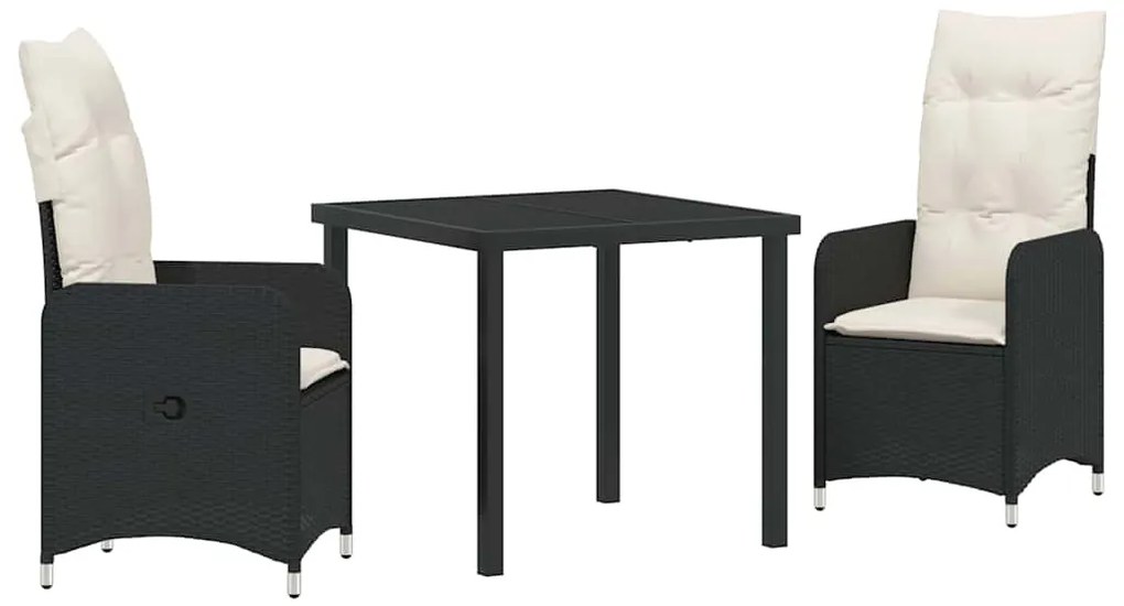 vidaXL Σέτ φαγητού για κήπο με μαξιλάρι 3 pcs Μαύρο Πολυ ράταν