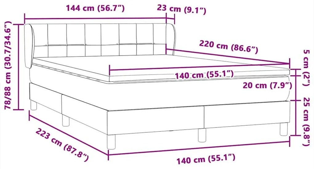 Box Spring Κρεβάτι με στρώμα Σκούρο γκρι 140x220 cm Βελούδινο - Γκρι