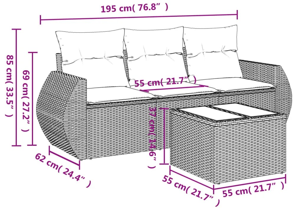 vidaXL Σαλόνι Κήπου Σετ 4 Τεμαχίων Καφέ Συνθετικό Ρατάν με Μαξιλάρια
