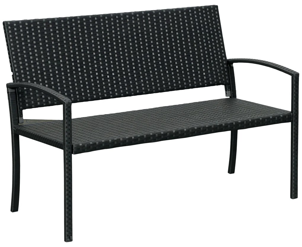 Outsunny Πάγκος Κήπου, σε εμφάνιση Rattan, με ατσάλινο πλαίσιο, για 2 άτομα, Μαύρο, 122 x 60 x 85cm