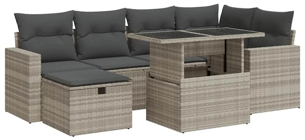 vidaXL Σαλόνι Κήπου Σετ 7 Τεμαχίων Γκρι Συνθετικό Ρατάν με Μαξιλάρια