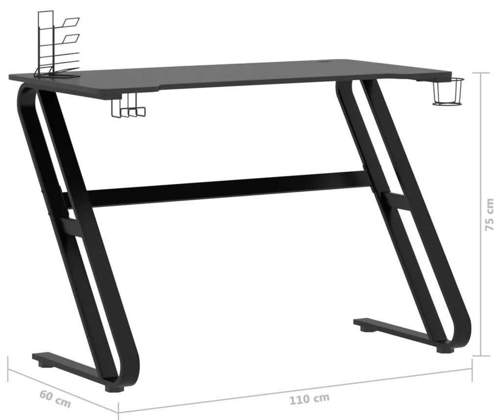 Γραφείο Gaming Μαύρο 110 x 60 x 75 εκ. με Πόδια σε Σχήμα ΖΖ - Μαύρο