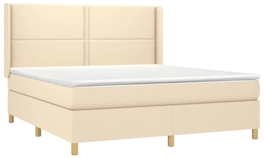 vidaXL Κρεβάτι Boxspring με Στρώμα & LED Κρεμ 180x200 εκ. Υφασμάτινο