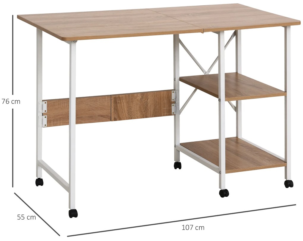 HOMCOM Πτυσσόμενο τραπέζι Γραφείο Βοηθητικό τραπέζι Γραφείο υπολογιστή Κινητό τραπέζι υπολογιστή με ροδάκια MDF Φυσικό 107 x 55 x 76 εκ.