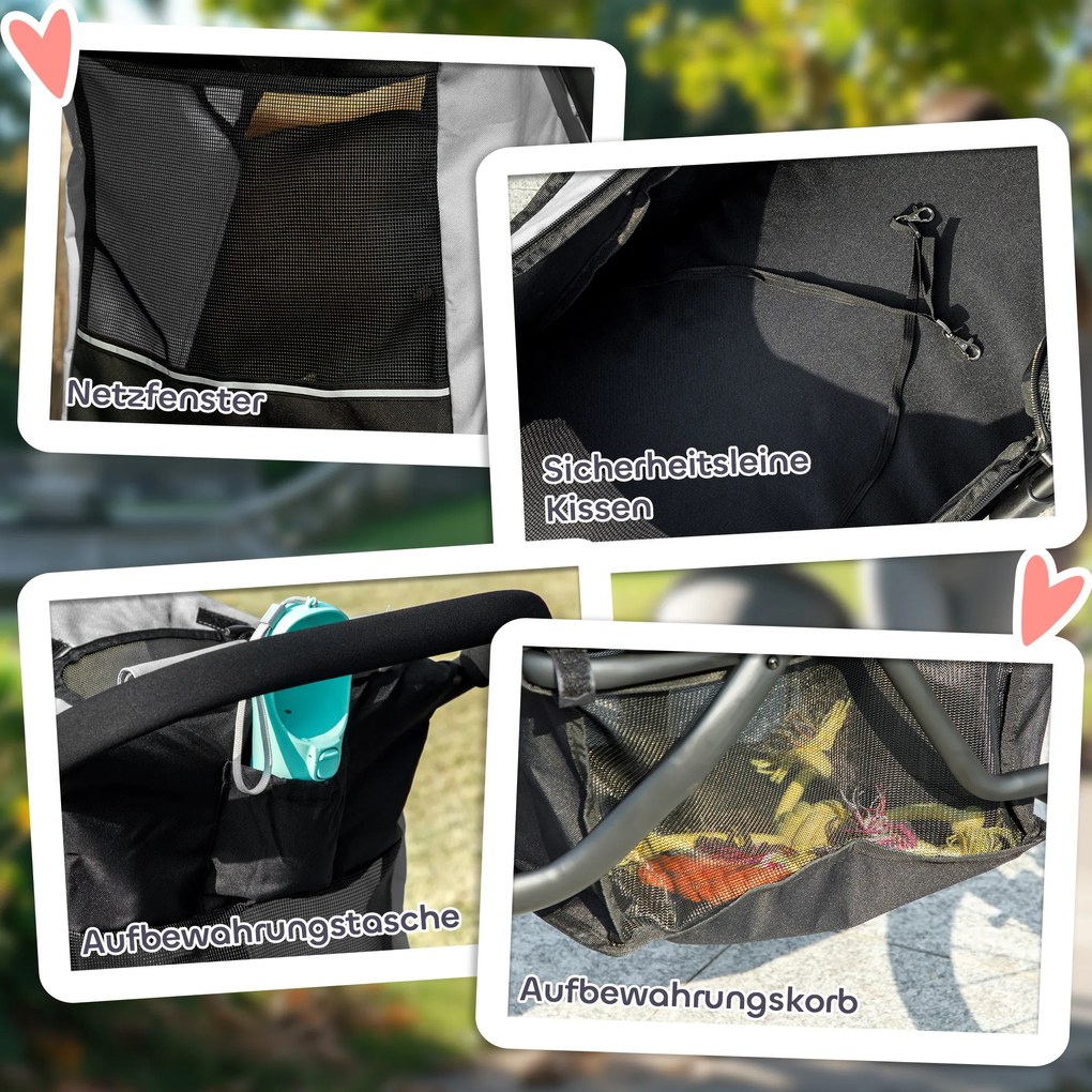 Καρότσι Σκύλου PawHut, Καρότσι Κατοικίδιου για Μικρά Σκυλιά και Γάτες, με Καλάθι Αποθήκευσης, Σχεδιασμός Αναδίπλωσης με Ένα Κλικ, Γκρι