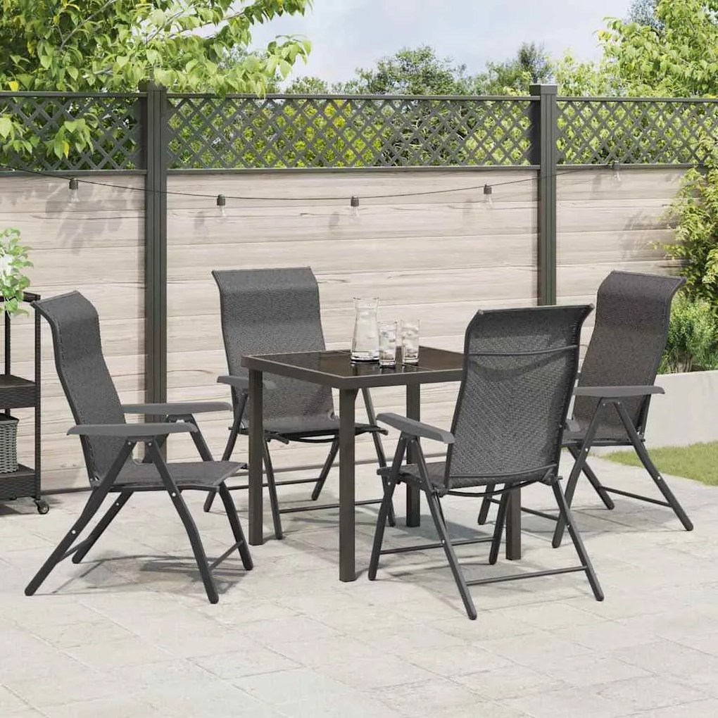vidaXL Σέτ φαγητού για κήπο Ρυθμιζόμενο ύψος 5 pcs Γκρι Πολυ ράταν