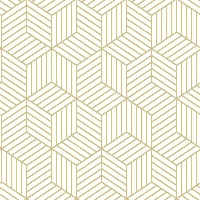 Αυτοκόλλητη Ταπετσαρία Stripped Hexagon White/Gold Peel KAL.RMK10704