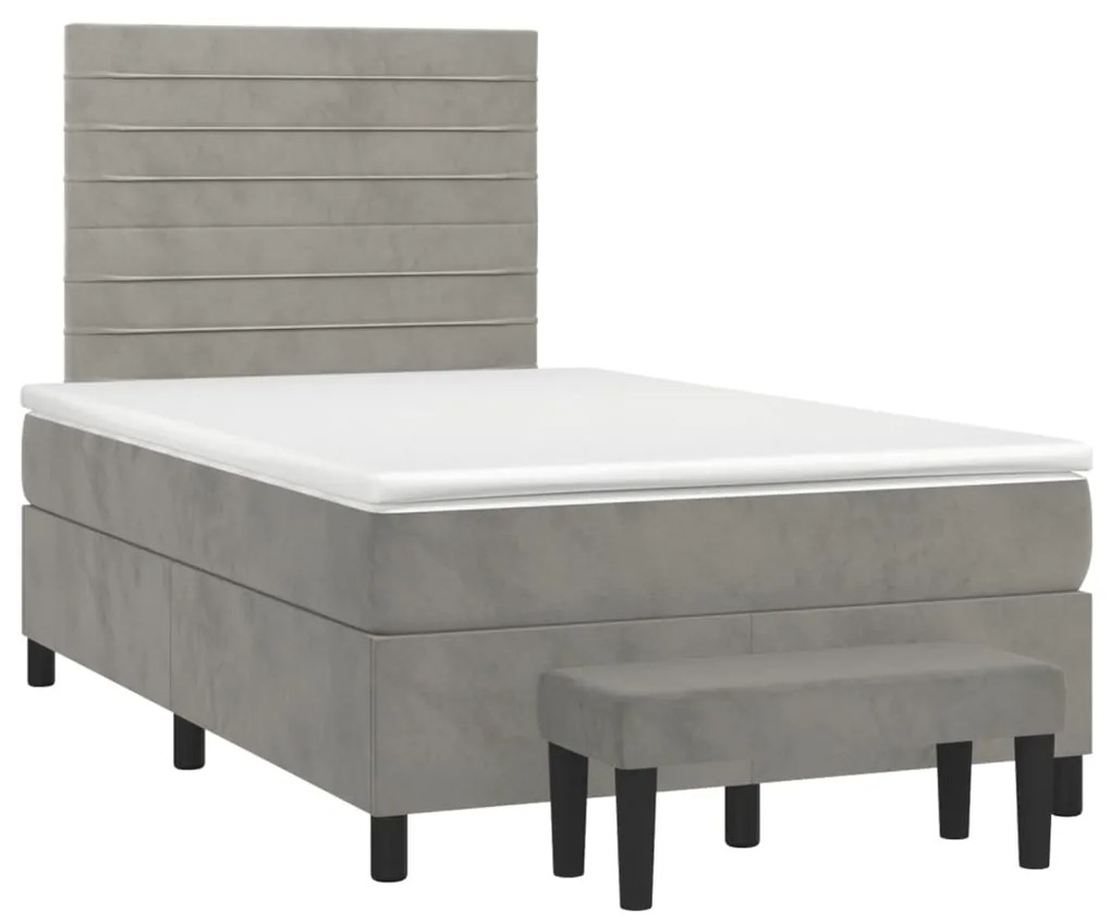 Κρεβάτι Boxspring με Στρώμα Ανοιχτό Γκρι 120x200 εκ. Βελούδινο - Γκρι