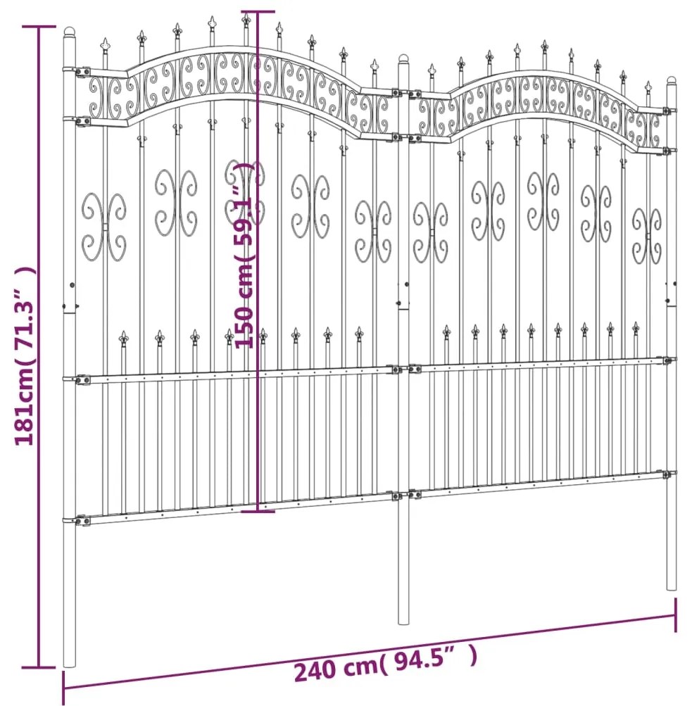 vidaXL Φράχτης με Ακίδες Μαύρος 190 εκ. Ατσάλι Ηλεκτροστ. Βαφή Πούδρας