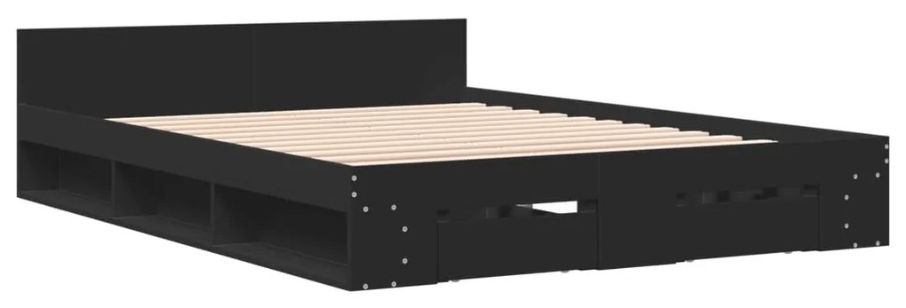 vidaXL Πλαίσιο Κρεβατιού με Συρτάρια Μαύρο 150 x 200 εκ. Επεξεργ. Ξύλο