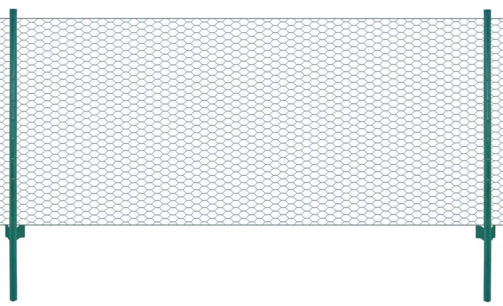 vidaXL Συρματόπλεγμα Περίφραξης Πράσινο 25 x 1 μ. Ατσάλινο με Στύλους