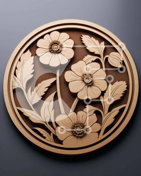 Intra Συλλεκτικό Ξύλινο Παζλ Plywood  4mm - Κυκλική ξύλινη πλάκα με λουλούδια και φύλλα Σε Ξύλινο Κουτί - Διαστάσεις: 10x10 cm – 25 κομμάτια