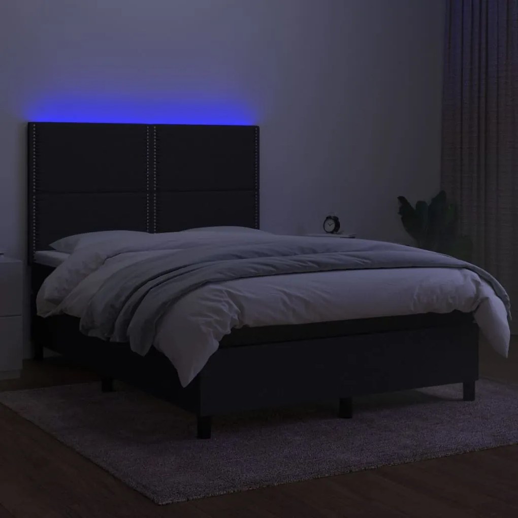vidaXL Κρεβάτι Boxspring με Στρώμα &amp; LED Μαύρο 140x190 εκ. Υφασμάτινο