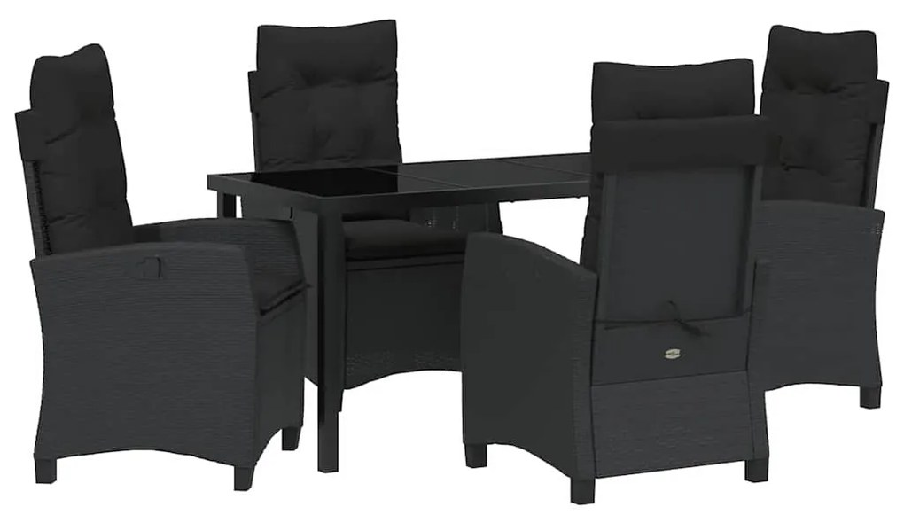 vidaXL Σέτ φαγητού για κήπο με μαξιλάρι 5 pcs Μαύρο συνθετικό ρατάν